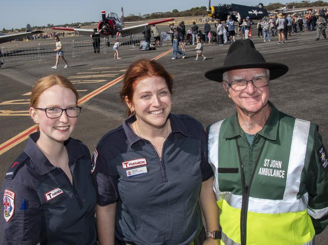 Emergency services workers Erin Blackwell, Hannah Chick, and St Johns Ambulance volunteer Kevin Burke at the Mildura Air Show 2024. Picture: Noel Fisher.