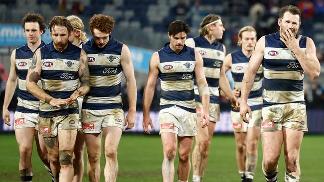 Geelong had one of its dirtiest nights of the season last year against the Western Bulldogs. Picture: Michael Willson/AFL Photos via Getty Images.