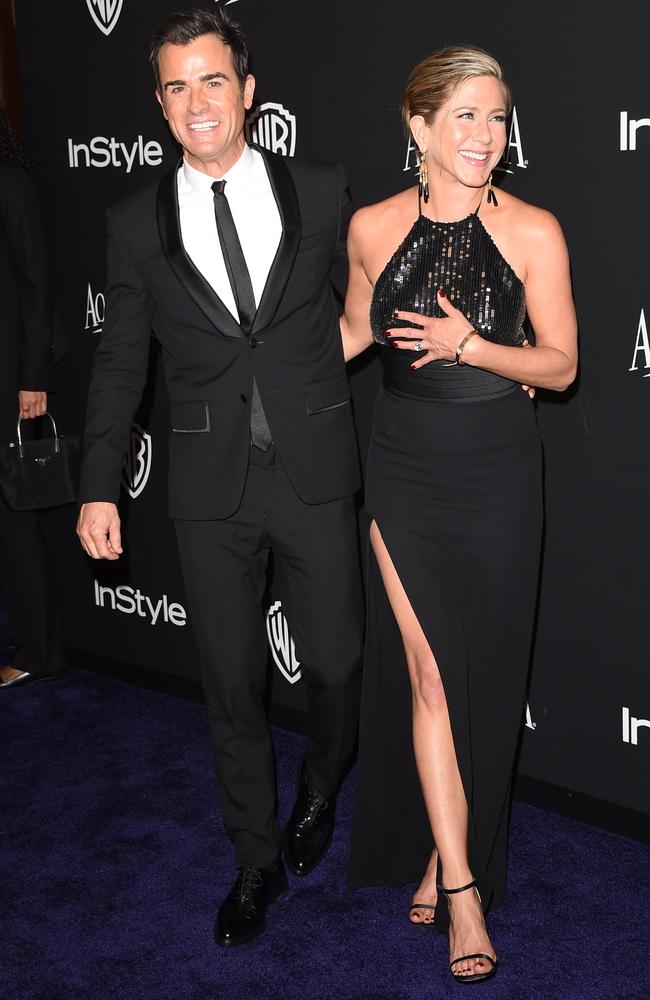 Sorry Bob, Aniston is taken. She is pictured here with fiance Justin Theroux. Picture: Jason Merritt/Getty