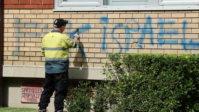 An apartment block on Fullerton St in Woollahra that was damaged overnight with anti-Israel graffiti. Picture: Tim Hunter