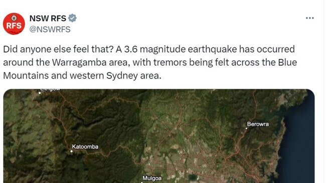 One local described the earthquake as a "big jolt". Picture: NSW RFS/X