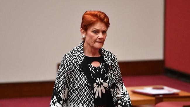 One Nation leader Senator Pauline Hanson in the Senate chamber.