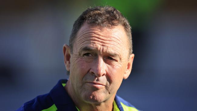 Raiders coach Ricky Stuart has been banned for one game and fined by the NRL for his comments about Jaeman Salmon. Picture: Mark Evans/Getty Images