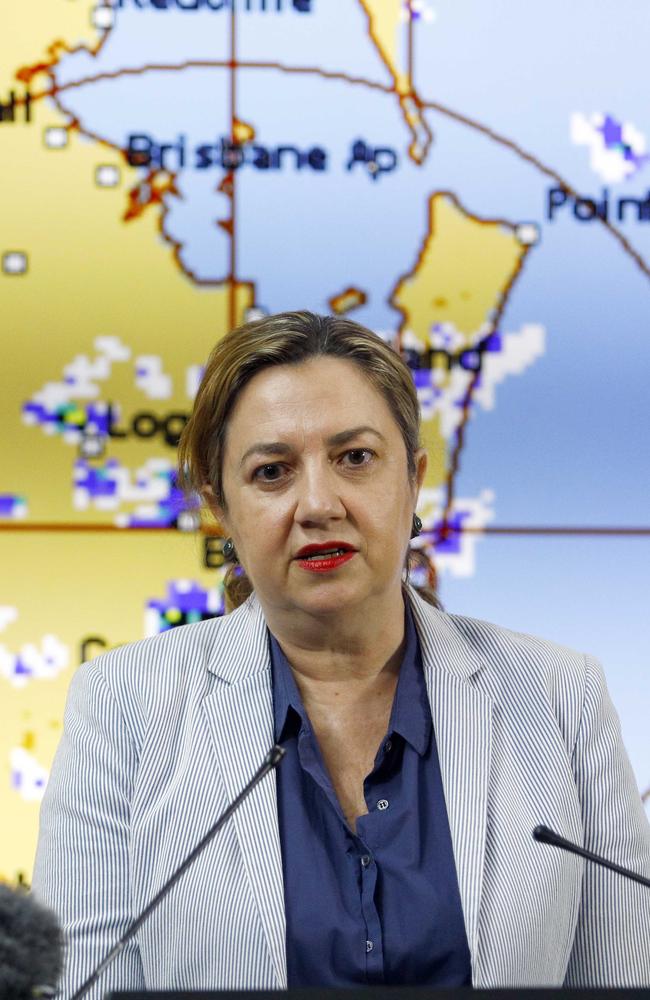 Premier Annastacia Palaszczuk during a press conference to discuss the ‘rain bomb’. Picture: NCA NewsWire/Tertius Pickard