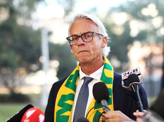 SYDNEY, AUSTRALIA - MAY 21: FFA CEO David Gallop speaks to media during a FFA press conference regarding Australia's bid for the 2023 FIFA Women's World Cup at Harmony Park on May 21, 2019 in Sydney, Australia. (Photo by Mark Metcalfe/Getty Images)