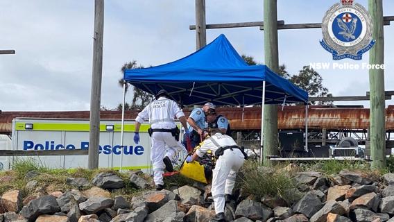 Police rescue officers at the Port of Newcastle after the body of Bruno Borges-Martins and 50kg of cocaine was found on May 9, 2022. Picture: NSW Police.