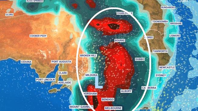 A second rain band is heading to the east. Picture: Sky News Weather.