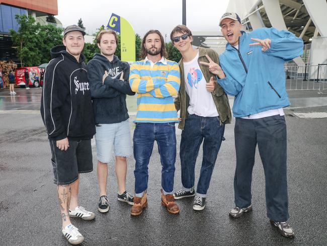 Keely daily, Bailey Rogers, Dylan Navarro, Chase Garrett and Josh Pembroke before the Titans V The Melbourne Storm at CBUS Stadium. Picture: Glenn Campbell