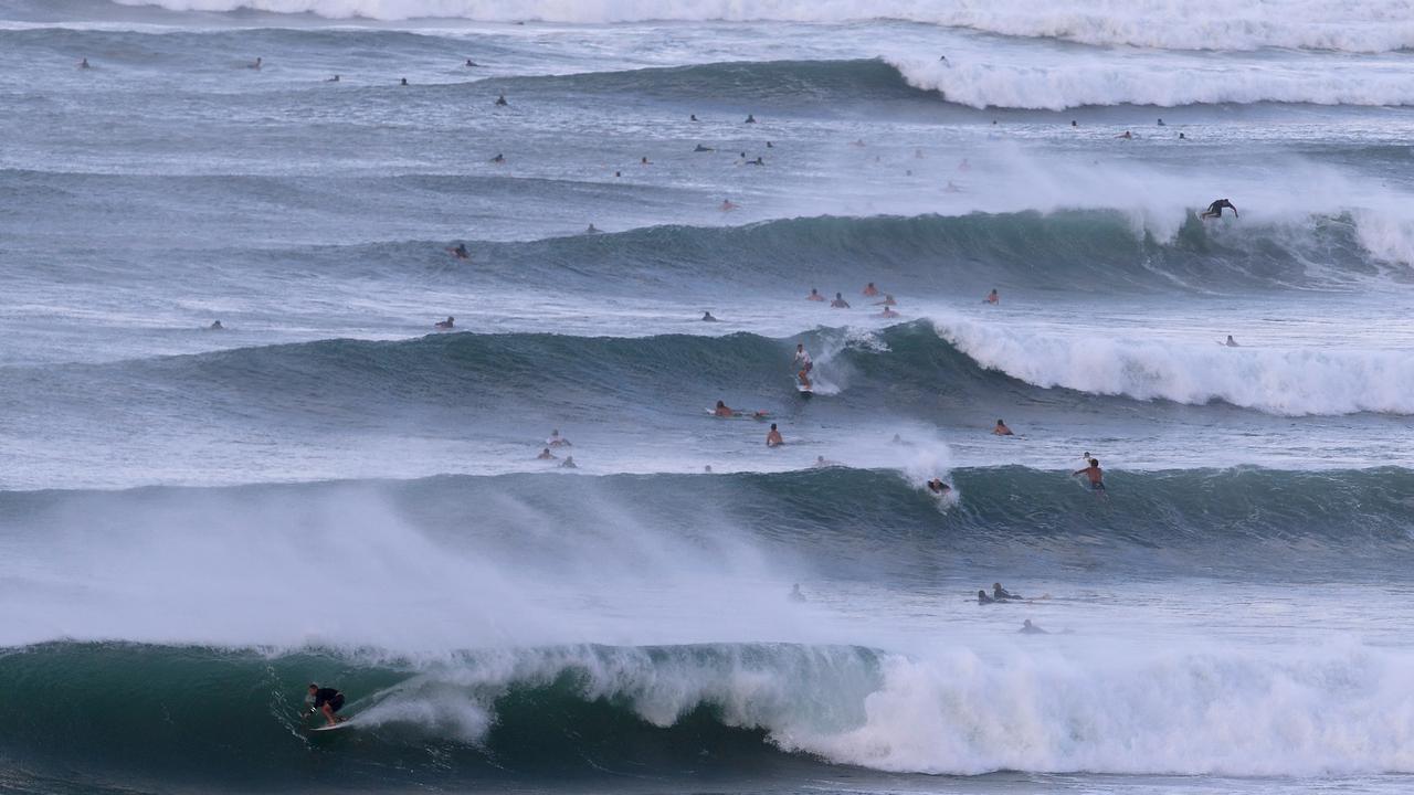 Huge swells and high tides are pummelling southeast Queensland beaches as Cyclone Oma sits off the Queensland coast. Picture: Dave Hunt/AAP