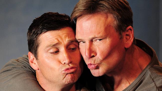 Sam Newman and Shane Crawford on the set of Channel 9’s The Footy Show.