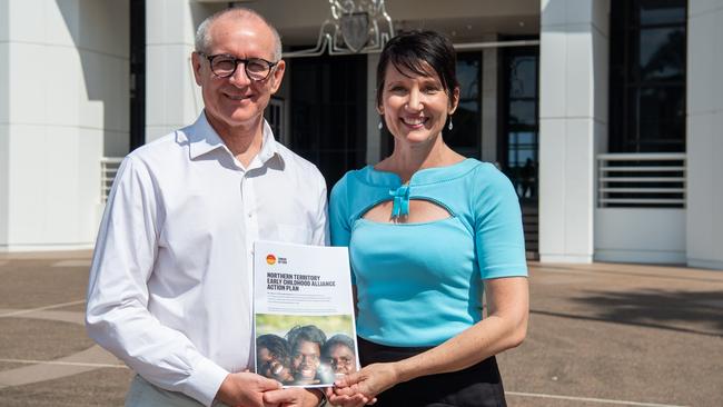 Thrive by Five’s Jay Weatherill and Sarah Rheinberger visit Parliament House to meet with Mark Monaghan and Jo Hersey. Picture: Pema Tamang Pakhrin