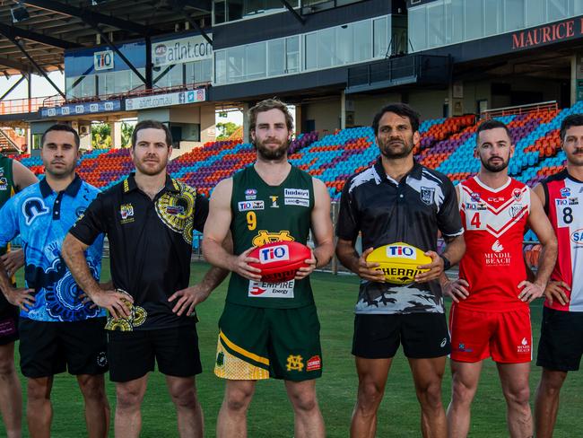 The men's captains ahead of the 2024-25 NTFL season. Picture: Pema Tamang Pakhrin