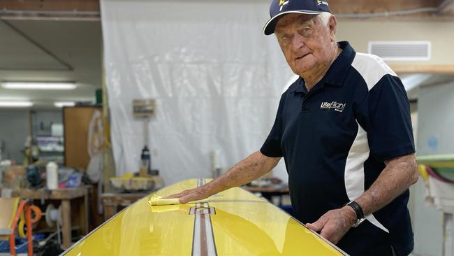 Sunshine Coast surf lifesaving legend Hayden Kenny OAM has commissioned the making of a one-off 1962-Malibu replica surfboard. Picture: contributed/Life Flight.