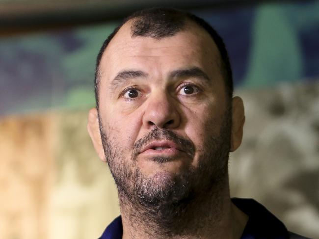 Wallabies coach Michael Cheika speaks to the media during a press conference at the Rugby Australia building, in Sydney, Wednesday, May 23, 2018. (AAP Image/Paul Braven) NO ARCHIVING