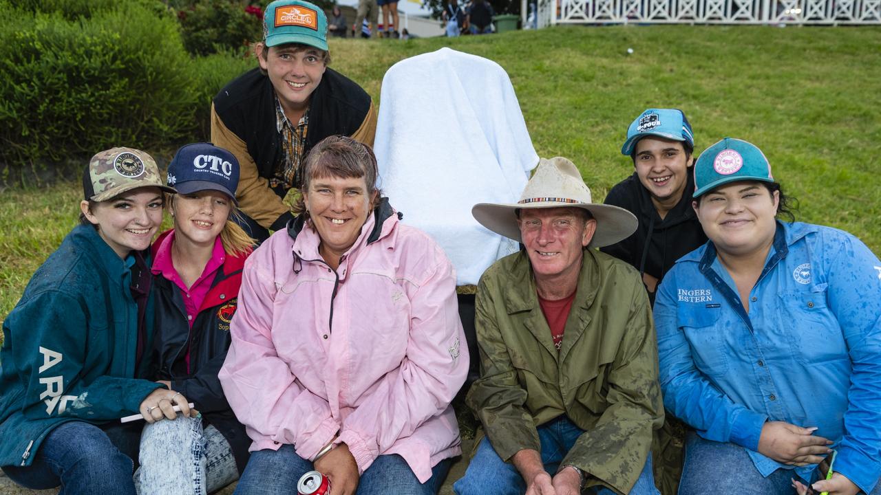 At the 2022 Toowoomba Royal Show are (from left) Thaila Hemphill, Sophie Gemmell, Wayne Gemmell, Chrissy Gemmell, Jason Tanner, Annmaree Sandy and Kya Kelly, Friday, March 25, 2022. Picture: Kevin Farmer