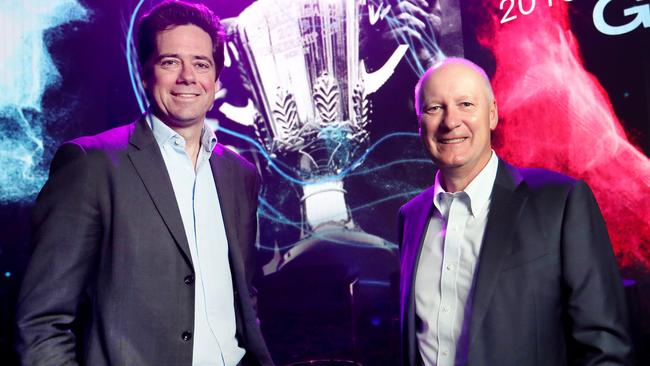 Gillon McLachlan and Richard Goyder. Picture: David Geraghty