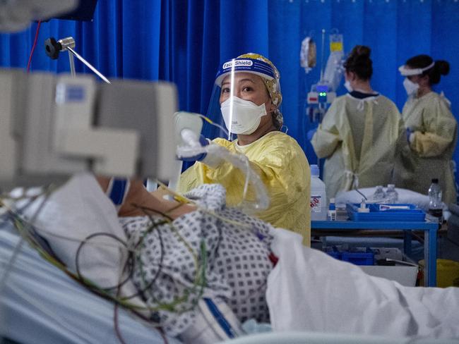 Intensive care nurses at St George’s Hospital in London. Picture: Victoria Jones/PA Getty Images