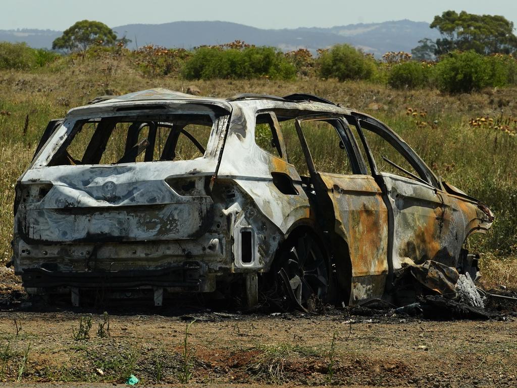 The car used in the Sherwani hit was found torched in Fraser Rise. Picture: Luis Enrique Ascui