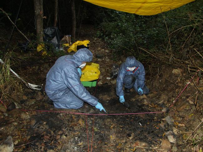 Forensic officers examined a rural fire pit a month after Mrs Pike’s suspicious disappearance