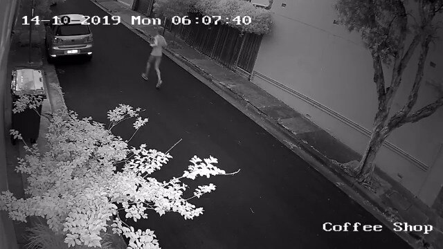 CCTV outside Roxy Jacenko’s office: Shocking moment poo jogger caught in action. Picture: Roxy Jacenko/Instagram