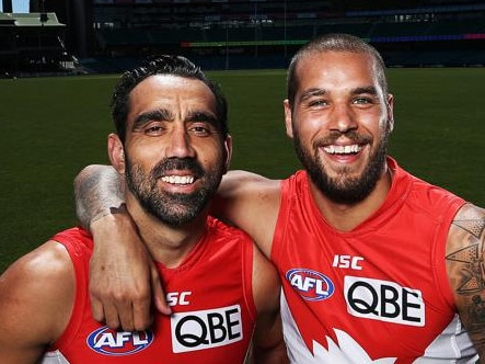 Lance Franklin and Adam Goodes. Pic: Phil Hillyard