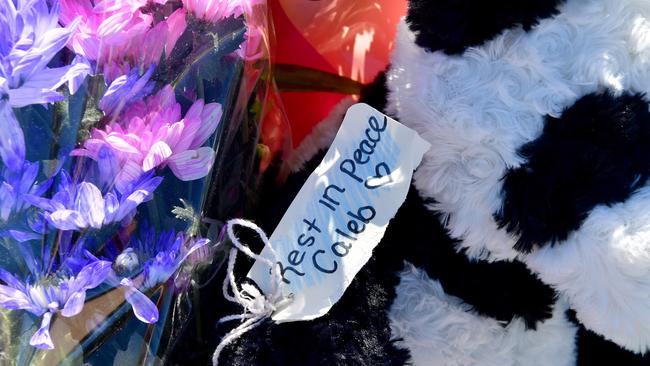 Tributes left near where Caleb was killed. Picture: Bianca De Marchi