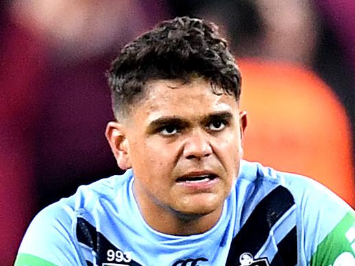 BRISBANE, AUSTRALIA - JUNE 05: Latrell Mitchell of the Blues is dejected after his team loses game one of the 2019 State of Origin series between the Queensland Maroons and the New South Wales Blues at Suncorp Stadium on June 05, 2019 in Brisbane, Australia. (Photo by Bradley Kanaris/Getty Images)