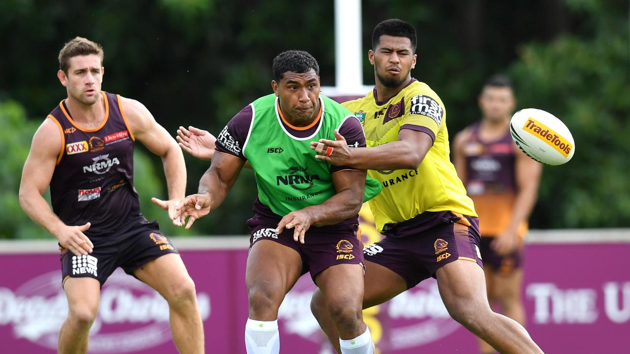 Tevita Pangai Junior knew Payne Haas was going to be an Origin star from the moment he saw him dominate Broncos training. Picture; AAP Image/Darren England
