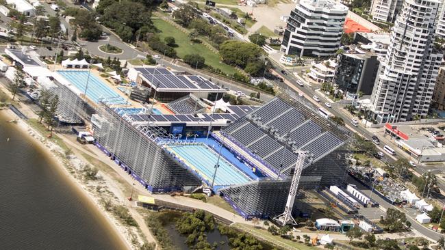 The Aquatic Centre with seating during the Commonwealth Games.