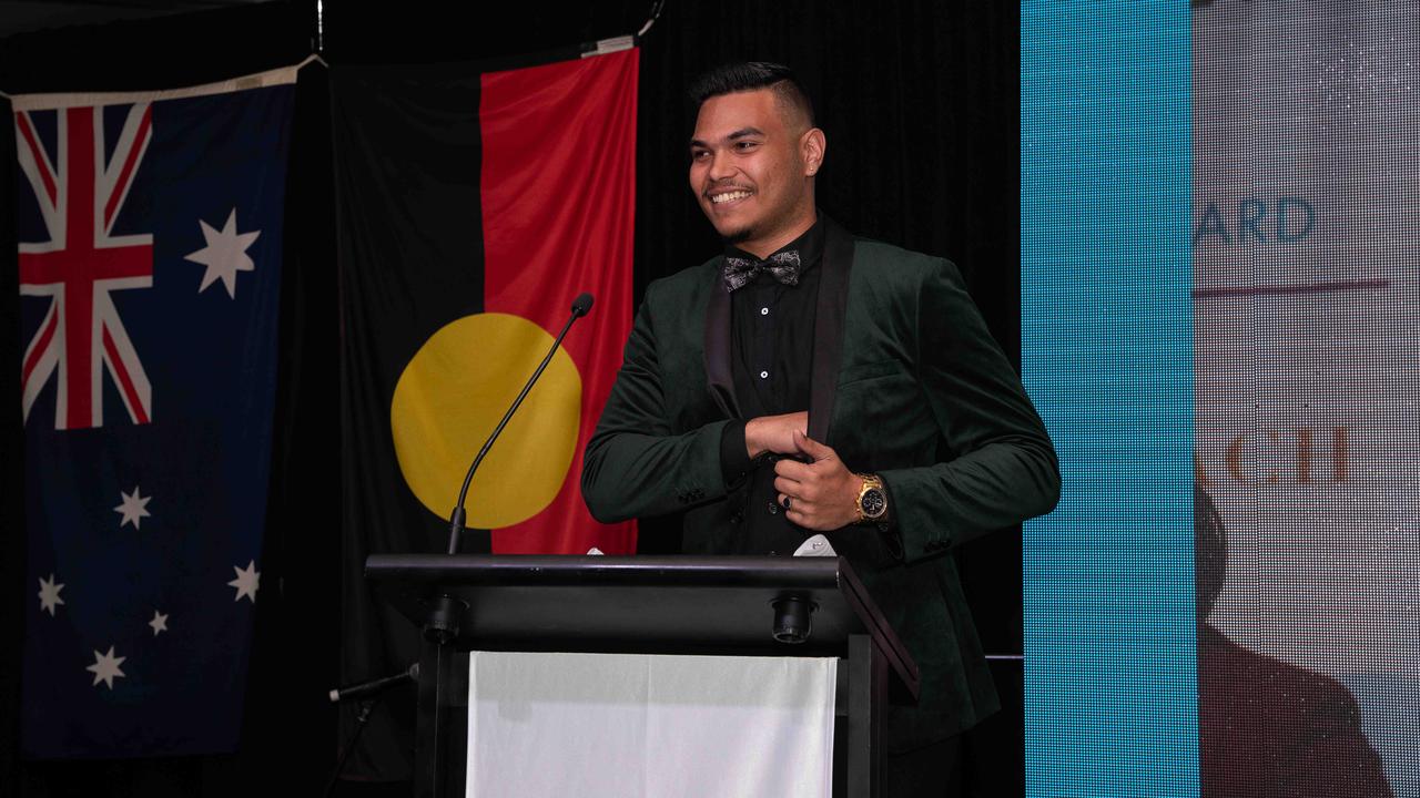 Jahdai Vigona gives the opening speech at the NT Young Achiever Awards. Picture: Pema Tamang Pakhrin