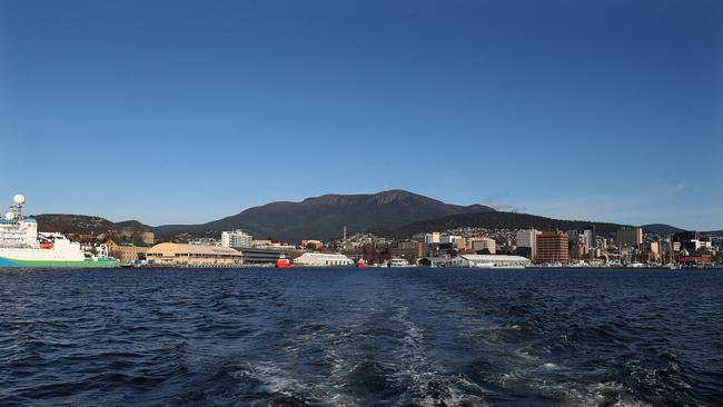 View from the ferry towards Hobart when heading to Bellerive. First day of operation for the new Derwent Ferry service between Bellerive and the city. Picture: Nikki Davis-Jones