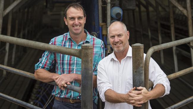 Brad Couch (left) with director of SW Dairy Limited Adam Jenkins. Picture: Zoe Phillips