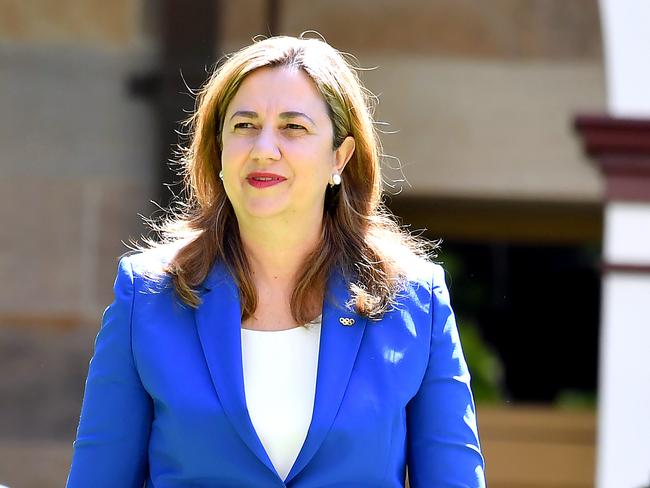 Queensland Premier Annastacia Palaszczuk at a press conference on the Speakers Green in Brisbane's Parliament House. Picture: NCA NewsWire / John Gass