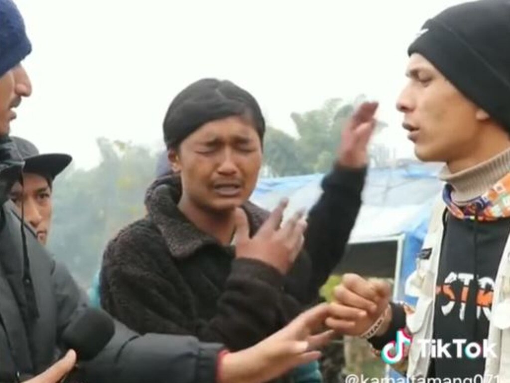 Bikash Basyal of Seti Khonch in Pokhara can be seen on video breaking down in tears as he recalled the moment he tried to save victims of the Nepal plane crash. Picture: TikTok