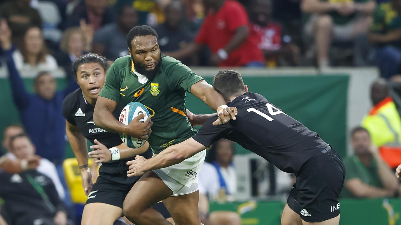 Lukhanyo Am in action against the All Blacks at Mbombela Stadium on August 06, 2022 in Nelspruit, South Africa. Photo: Getty Images