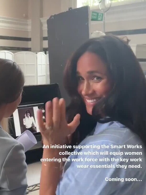 Duchess of Sussex Meghan Markle shared two short videos about Smart Works and her clothing project. Picture: Instagram @sussexroyal