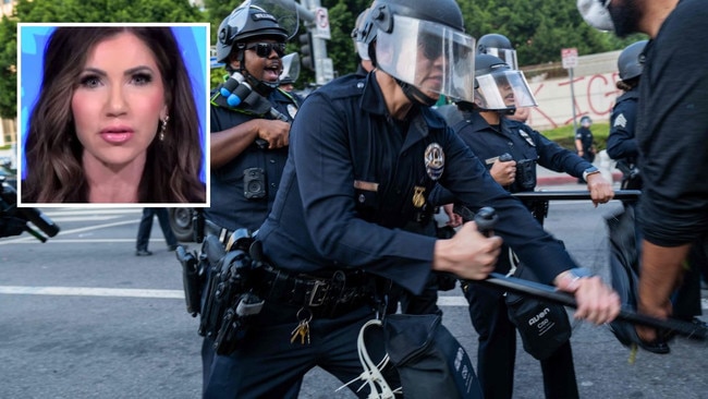 An image from Los Angeles today as police clashed with protesters. Kristi Noem is the Homeland Security Secretary, and today labelled LA a 