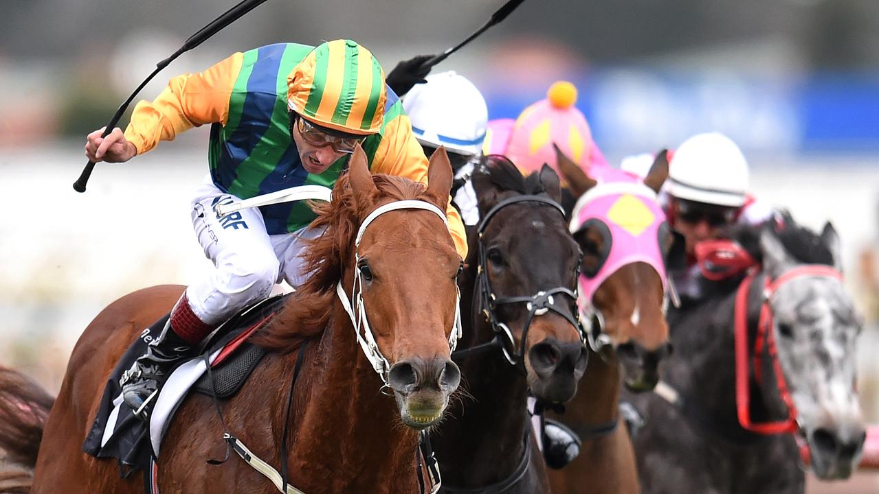 Flemington Races. Race 7 winner Tiger Tees riden by jockey Damien Oliver. Picture: Jason Sammon