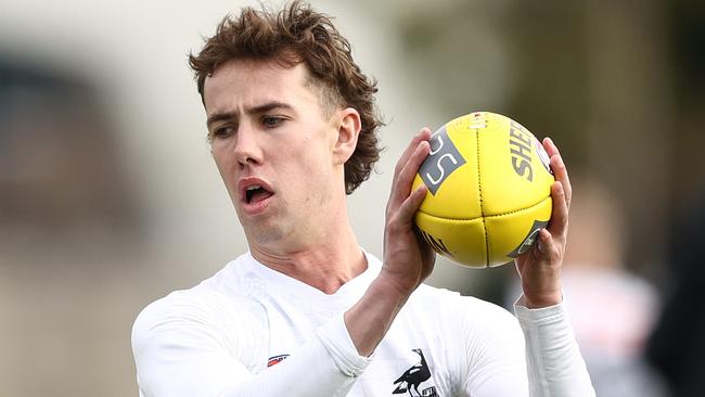 MELBOURNE, AUSTRALIA - SEPTEMBER 01: Tyler Brown of the Magpies during a Collingwood Magpies AFL training session at Olympic Park Oval on September 01, 2022 in Melbourne, Australia. (Photo by Robert Cianflone/Getty Images)