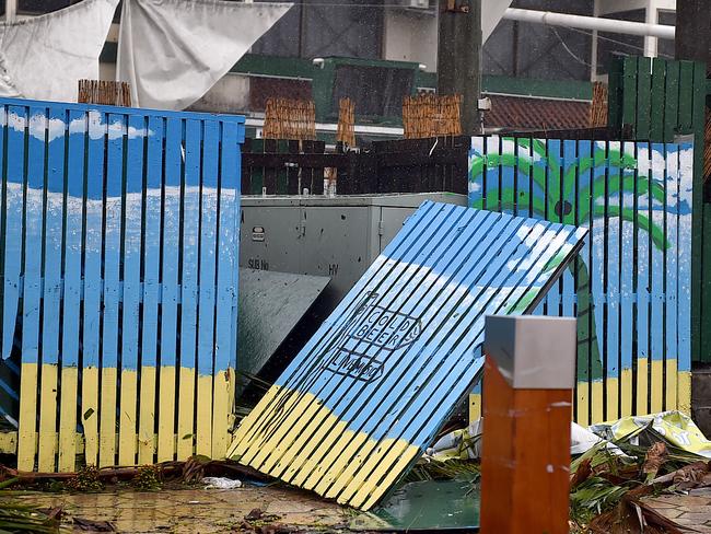 Shops have been trashed on the main street of Airlie during Cyclone Debbie. Picture: Alix Sweeney