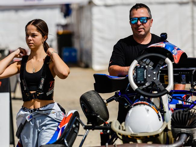 Jure Portelli and her dad Justin. Picture: Jure Portelli Racing Facebook/Ben Roehlen