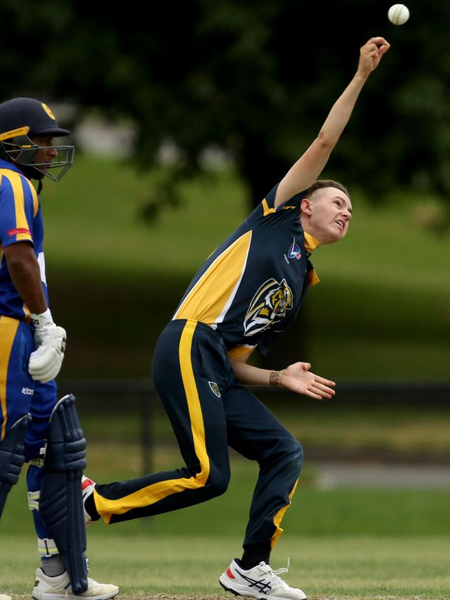 VSDCA: Balwyn bowler Jack Lyndon in action. Picture: Stuart Milligan