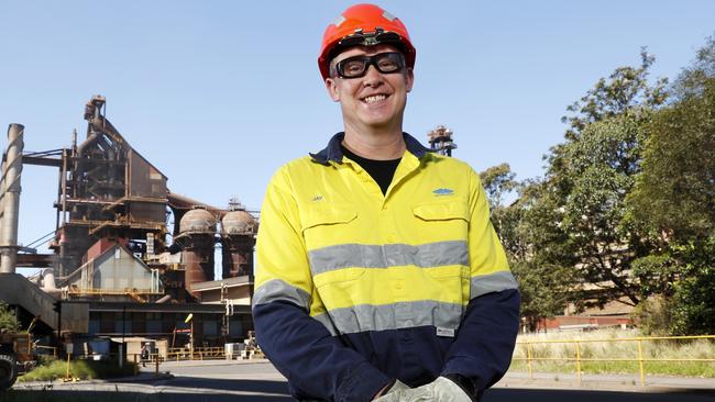 Steel treatment manager Jay Ferguson in front of the Bluescope Steel Port Kembla steelworks, where NSW steel will be mandated for use in new NSW energy infrastructure. Picture: Jonathan Ng