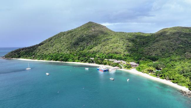 Aerial photo of Welcome Bay on Fitzroy Island, located in the Great Barrier Reef Marine Park, off the coast of Cairns in Far North Queensland. Picture: Brendan Radke