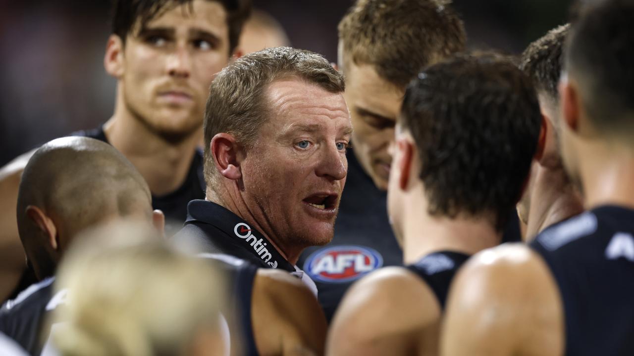 Carlton coach Michael Voss is a big fan of Ange Postecoglou. Picture: Darrian Traynor/AFL Photos/via Getty Images