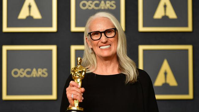 NZ director Jane Campion with the award for directing The Power Of The Dog. Picture: Frederic J. Brown / AFP