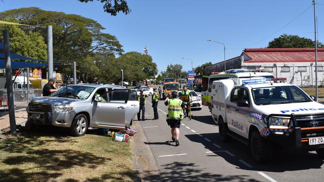 Emergency crews were forced to work to free a woman trapped in the driver’s seat of her SUV vehicle. Picture: CAMERON BATES