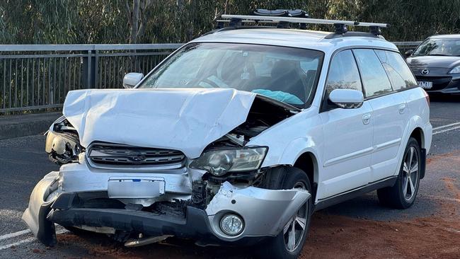 Two car crash on the Shannon Avenue Bridge in Newtown. Picture: Alan Barber