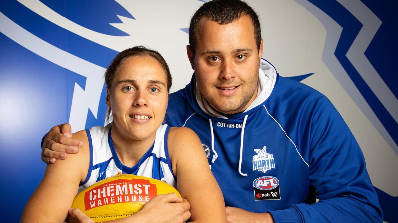 North Melbourne star Jasmine Garner with her biggest supporter, younger brother Kane. Picture: Mark Stewart