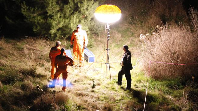 SES crews and detectives at a Hallett Cove reserve, where Andrew Negre’s body was found.